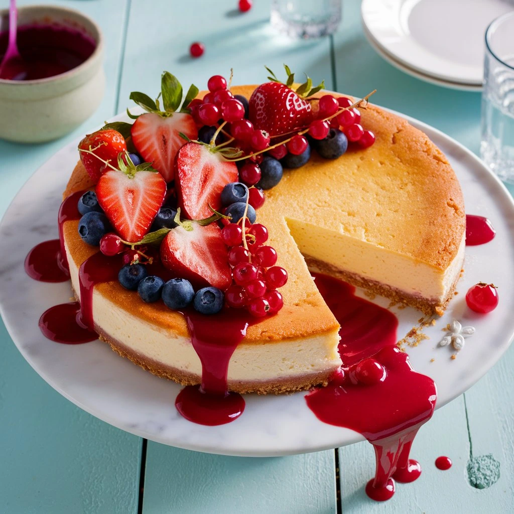 Cheesecake Philadelphia classique avec une croûte dorée et une garniture crémeuse
