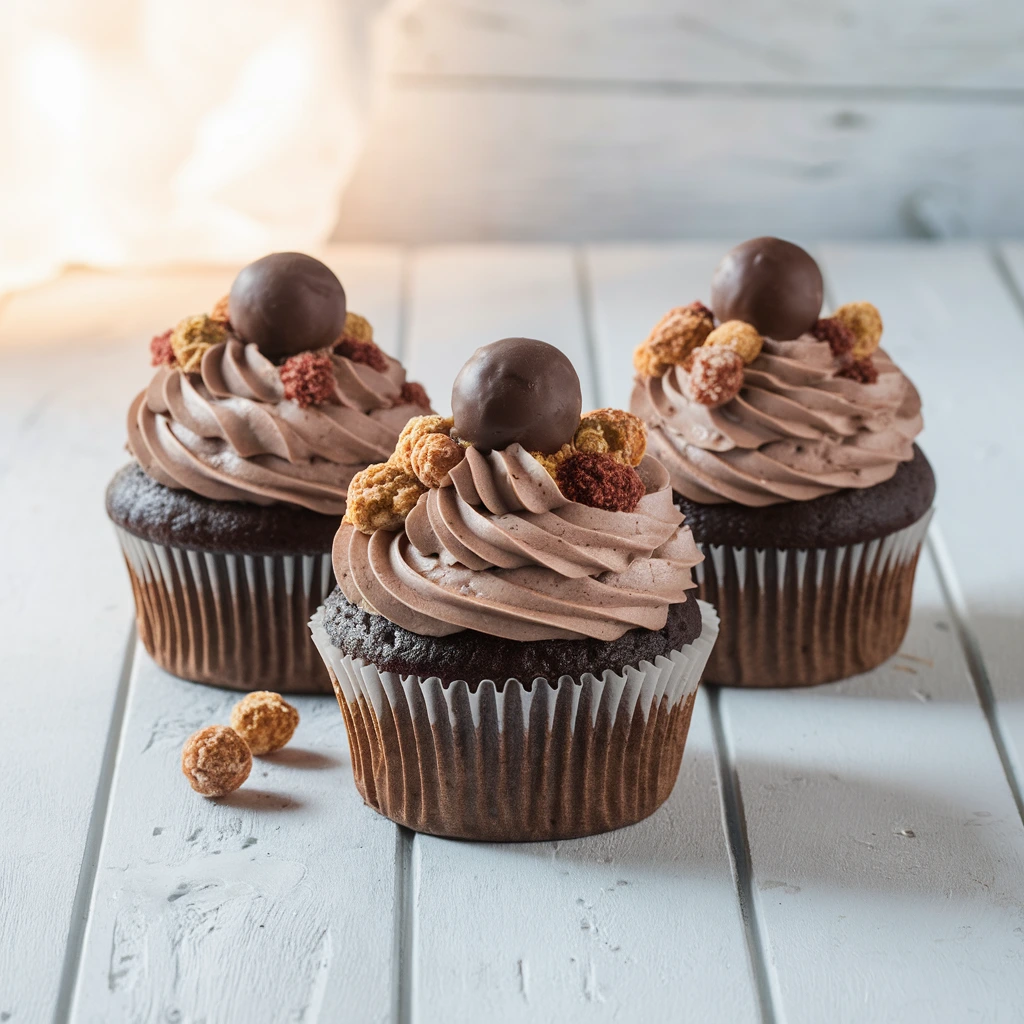 Cupcakes au chocolat décorés de fruits rouges et de vermicelles colorés