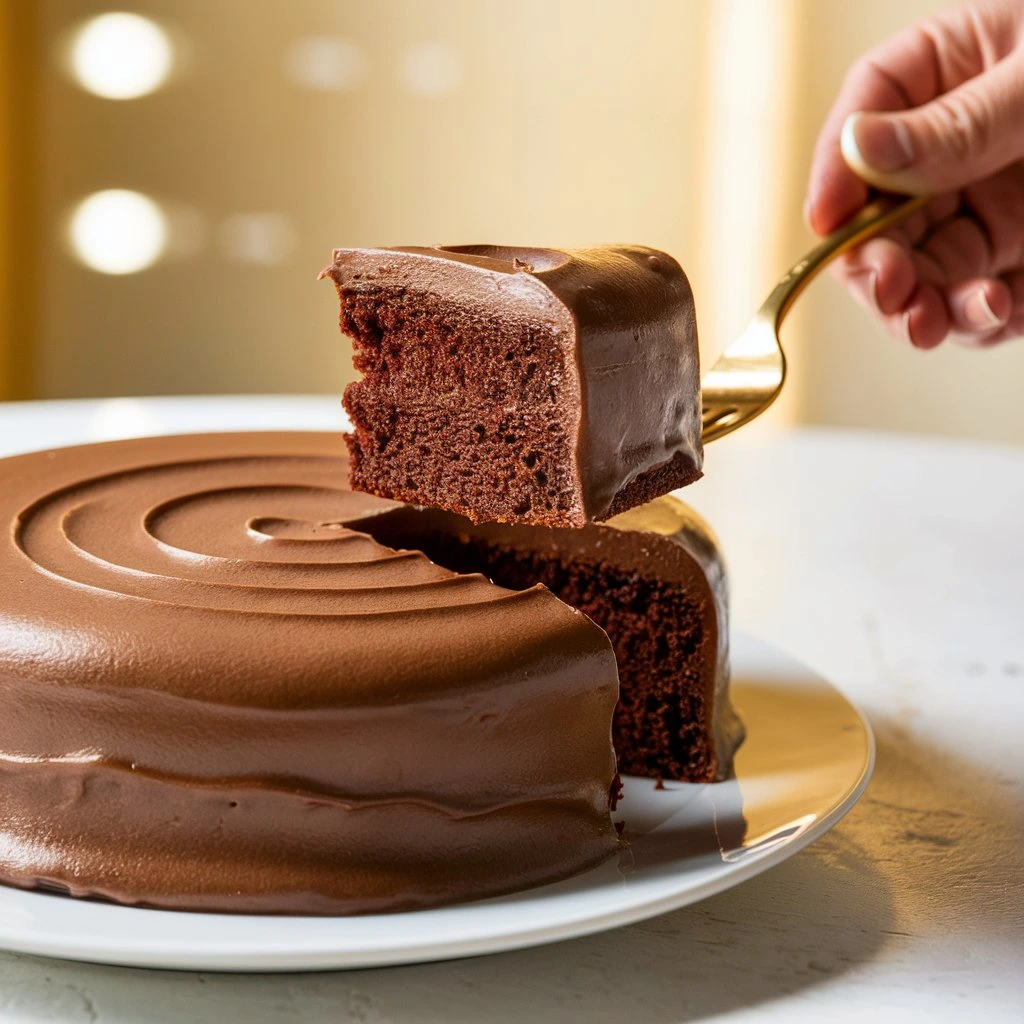 Photo d'un gâteau au mascarpone et chocolat fraîchement préparé, posé sur une grille de refroidissement dans une ambiance de cuisine chaleureuse.